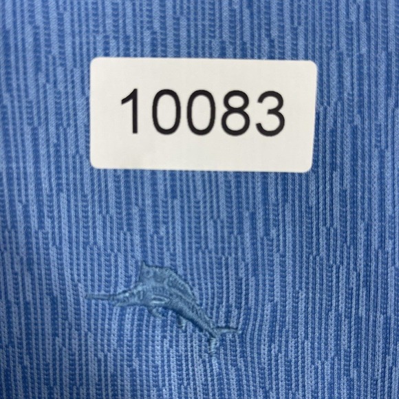 Tommy Bahama Mens XL Short Sleeve Polo Shirt Blue Striped Lightweight Logo‎ - Picture 10 of 10